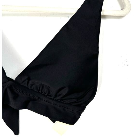 NWT Aerie Black Classic Simple Plunge Neck Trianle Bikini Top with Bow Tie Back - Picture 3 of 9